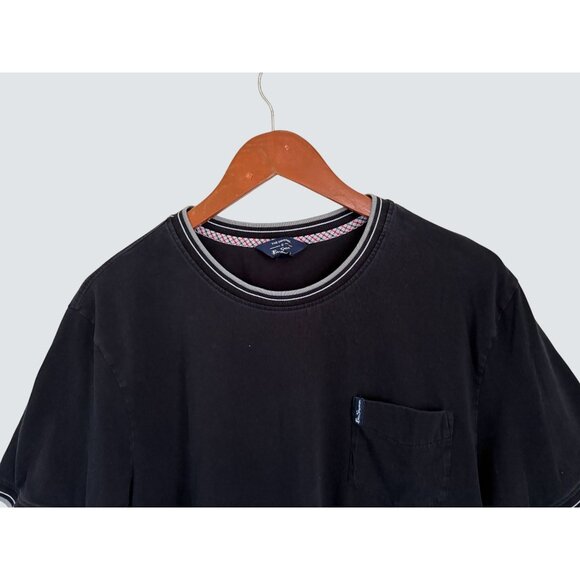 Ben Sherman Ringer Pocket Tee Black Chest Pocket Ribbed Striped Collar & Cuffs X - Picture 3 of 7